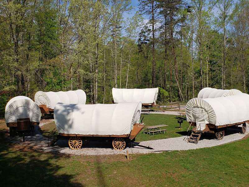 Covered Wagons at at Falls Creek Cabins and Campground